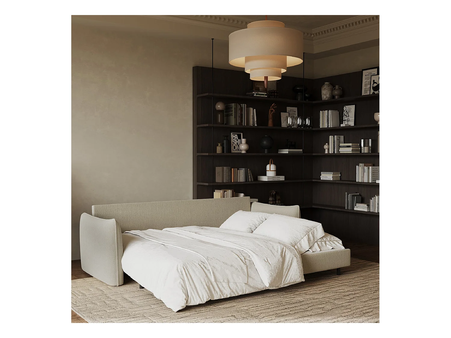 Canapé convertible 3 places tissu tramé beige 213cm PLUME