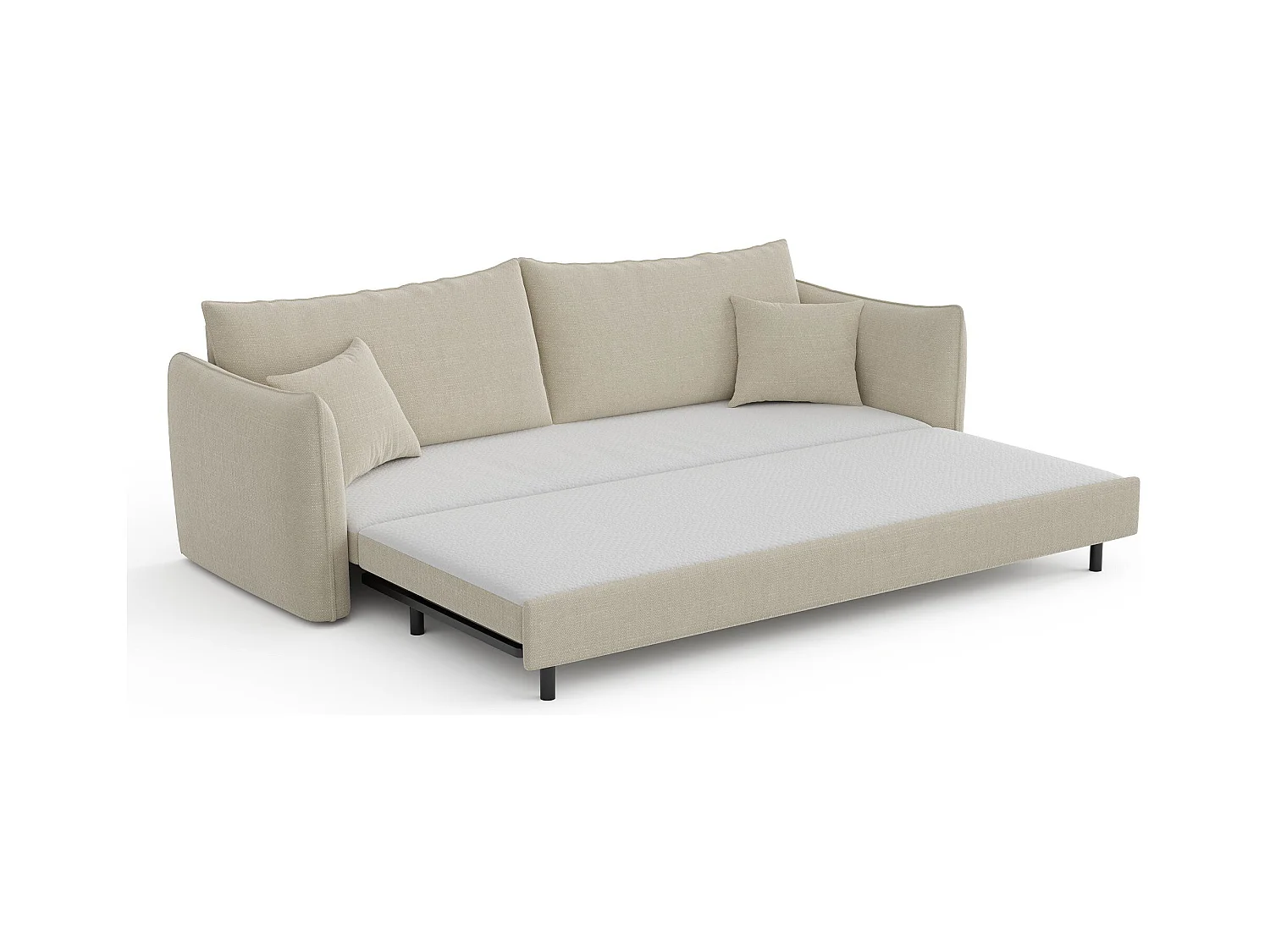 Canapé convertible 3 places tissu tramé beige 213cm PLUME