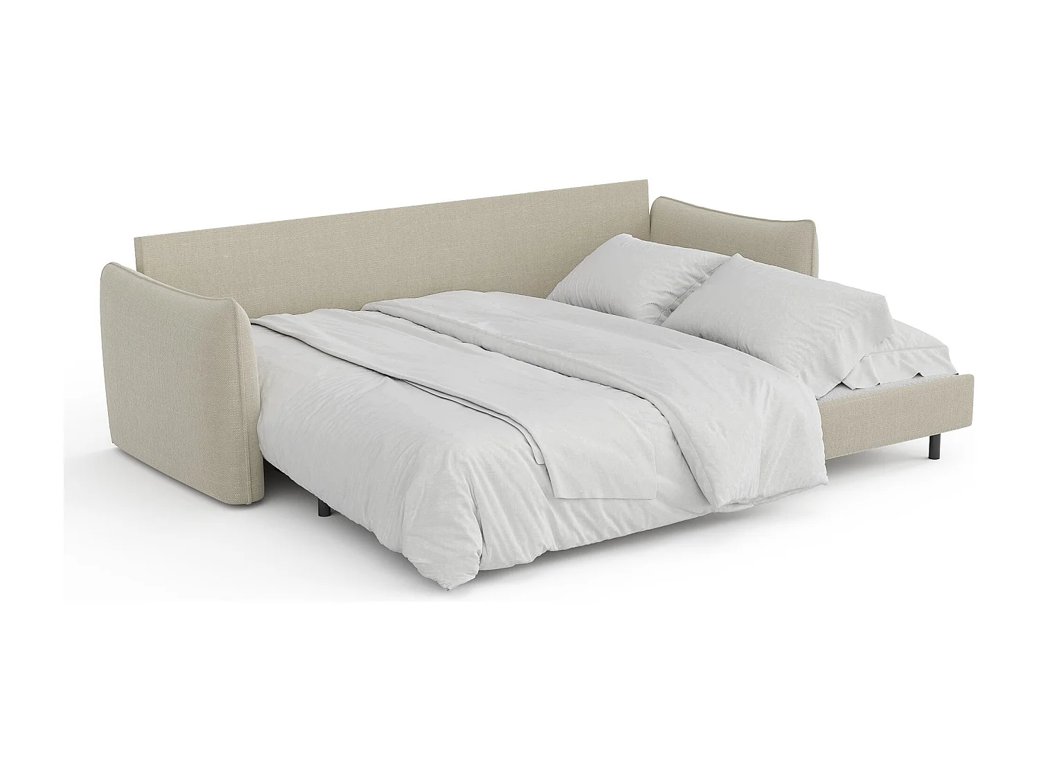 Canapé convertible 3 places tissu tramé beige 213cm PLUME