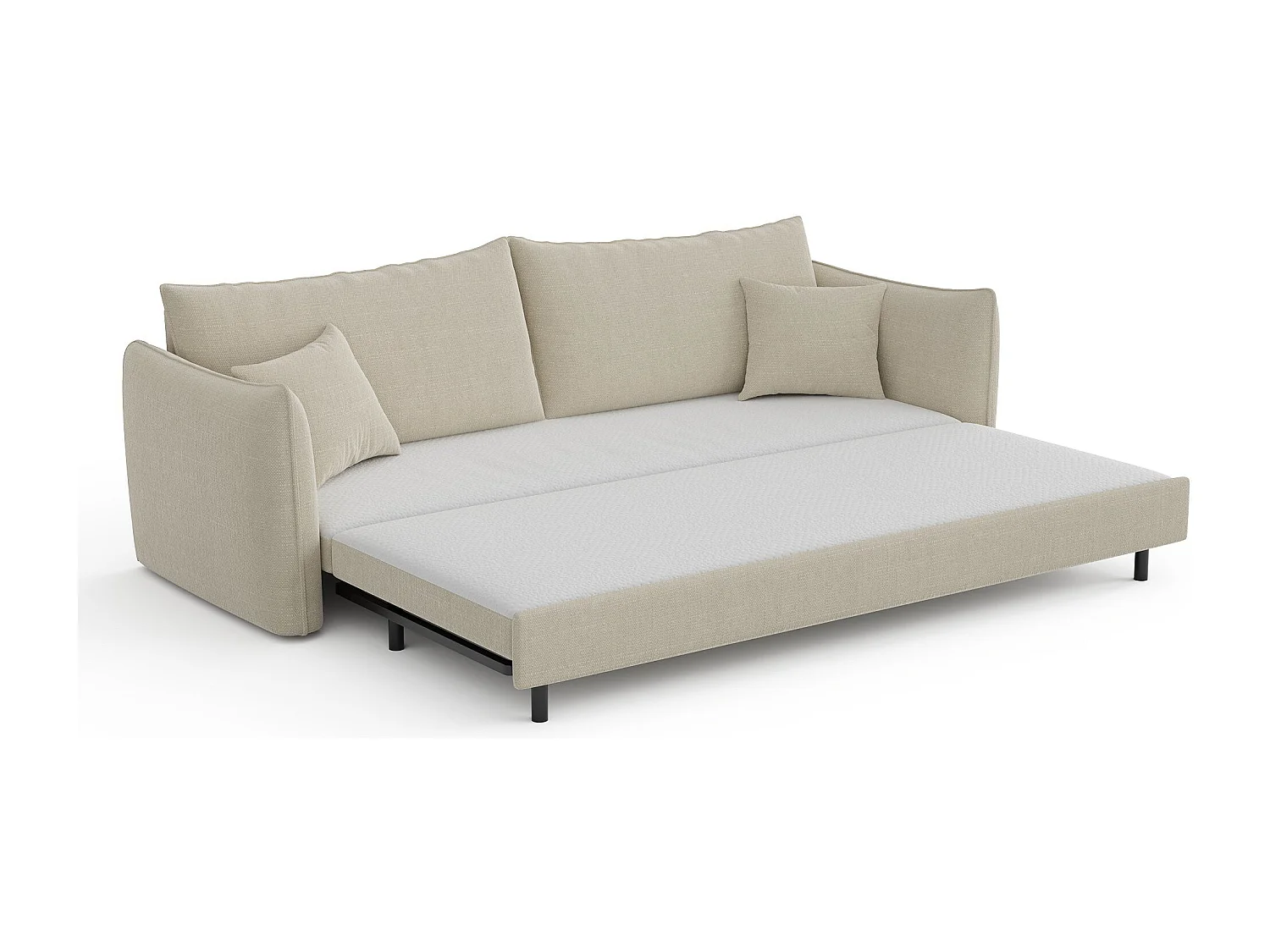 Canapé convertible 3 places tissu tramé beige 213cm PLUME