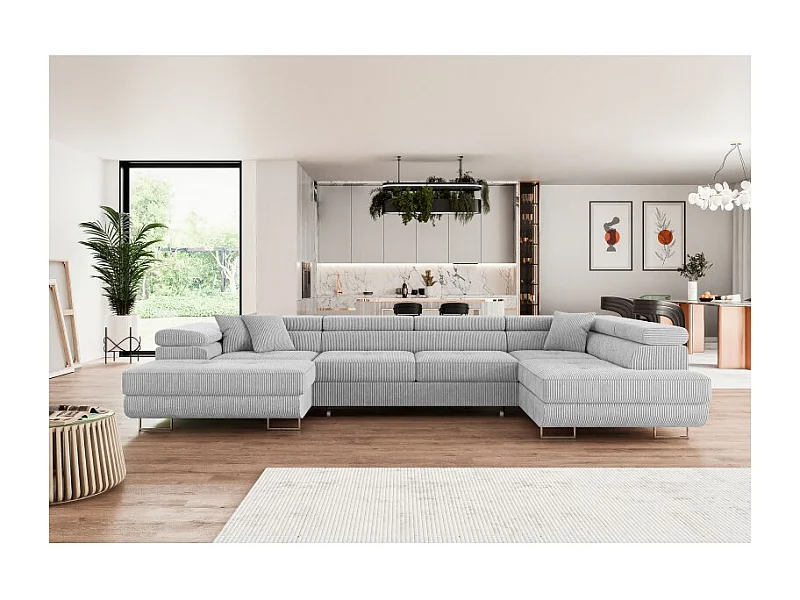 Canapé d'angle convertible ANNIO U en velours côtelé
