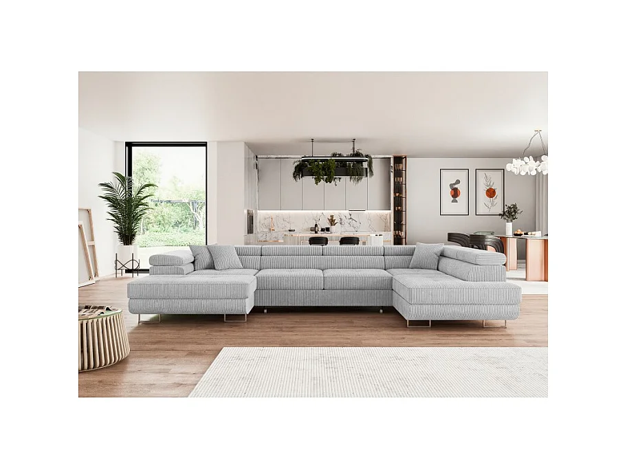 Canapé d'angle convertible ANNIO U en velours côtelé