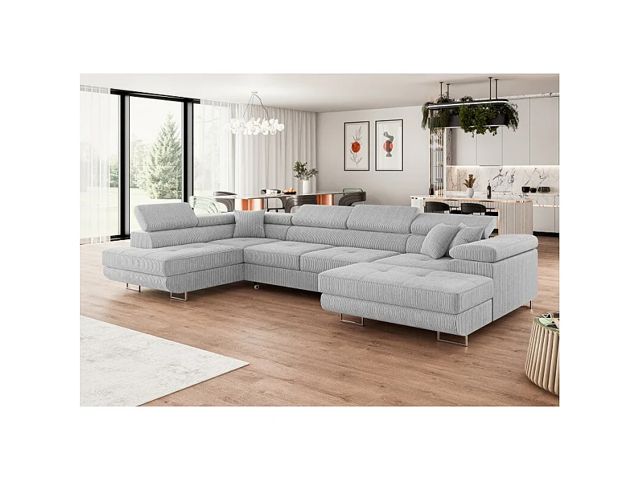 Canapé d'angle convertible ANNIO U en velours côtelé