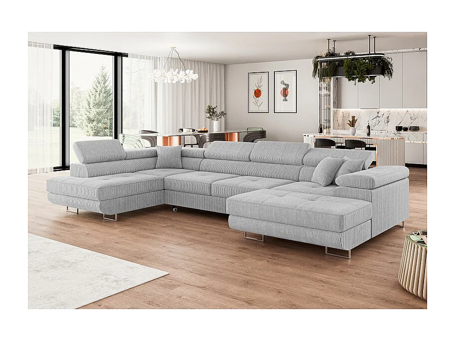 Canapé d'angle convertible ANNIO U en velours côtelé