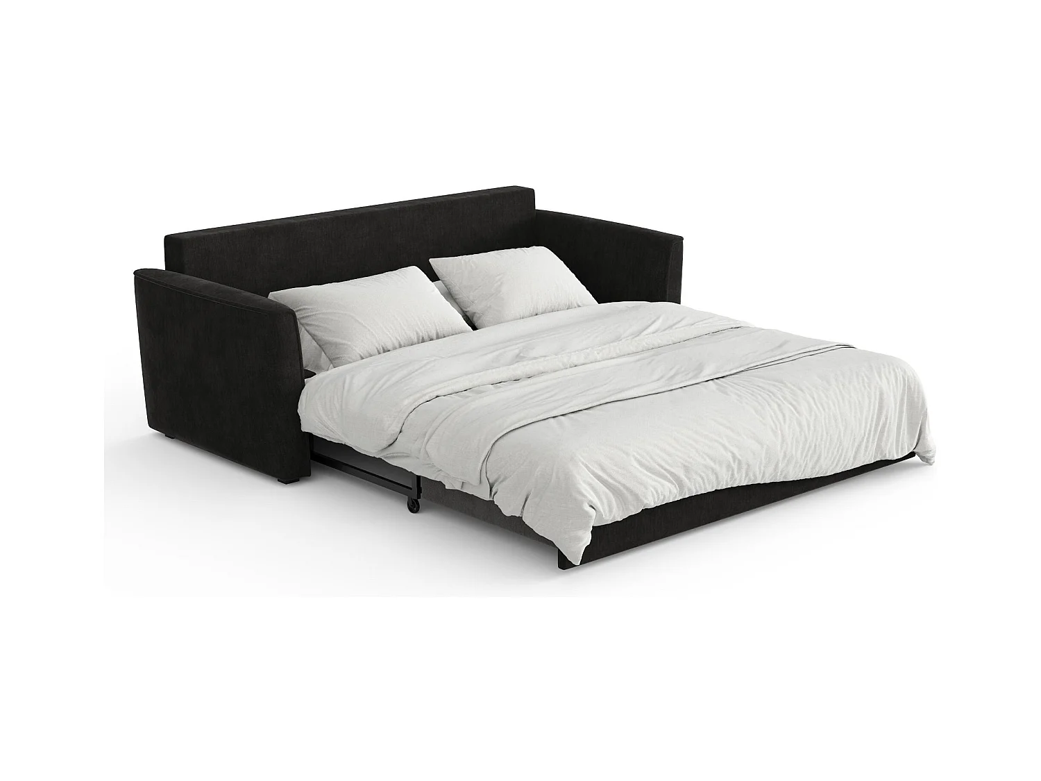Canapé convertible 3 places tissu tramé touché doux noir 180cm LUXO