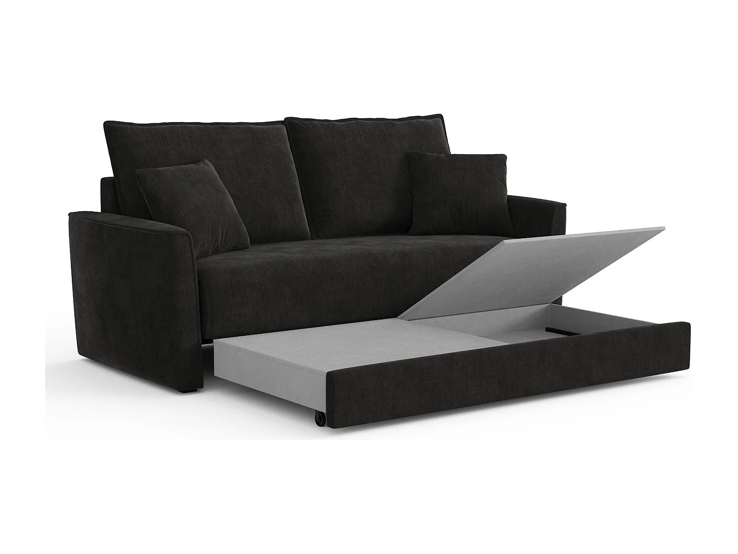 Canapé convertible 3 places tissu tramé touché doux noir 180cm LUXO