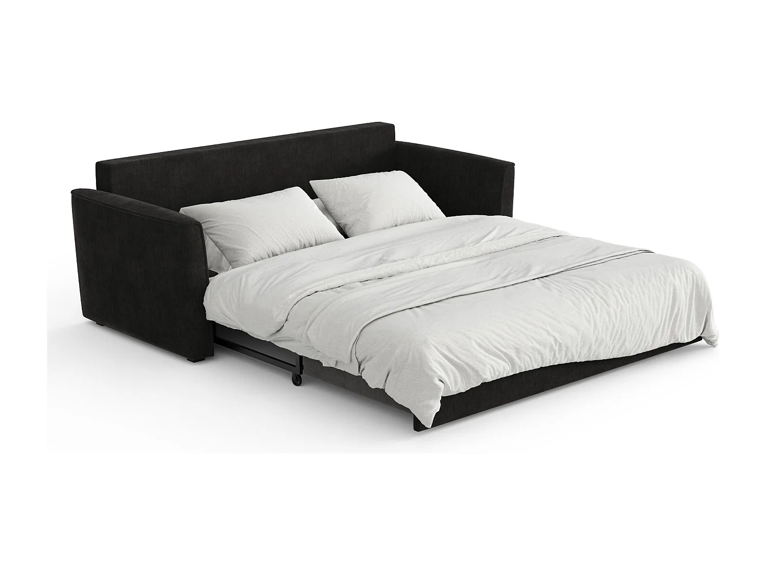 Canapé convertible 3 places tissu tramé touché doux noir 180cm LUXO