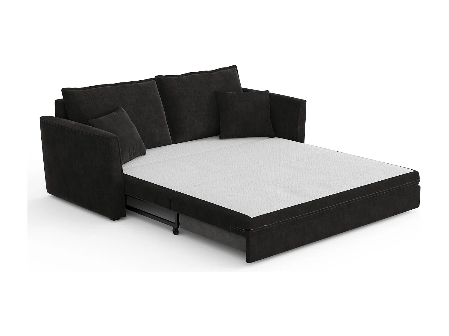 Canapé convertible 3 places tissu tramé touché doux noir 180cm LUXO