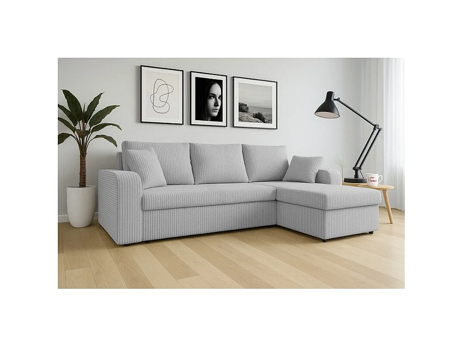 Canapé d'angle convertible HELLIA en velours côtelé