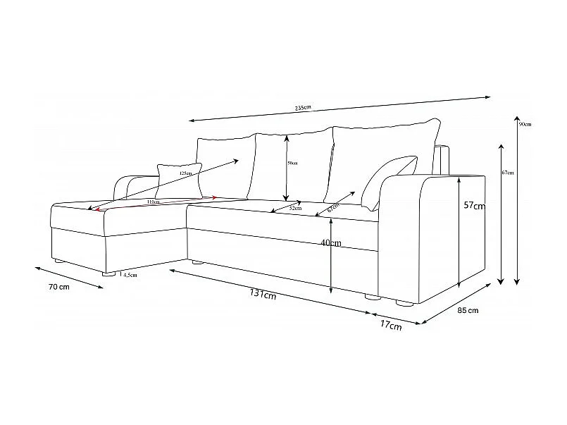 Canapé d'angle convertible HELLIA en velours côtelé