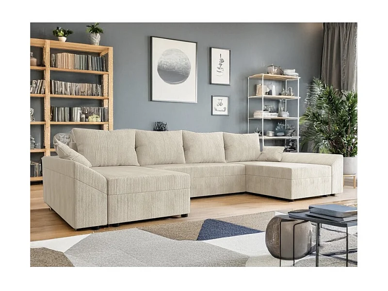 Canapé d'angle panoramique DENVI en U en velours côtelé