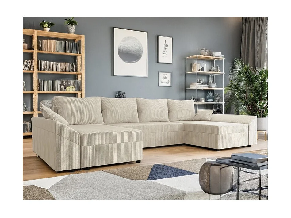 Canapé d'angle panoramique DENVI en U en velours côtelé