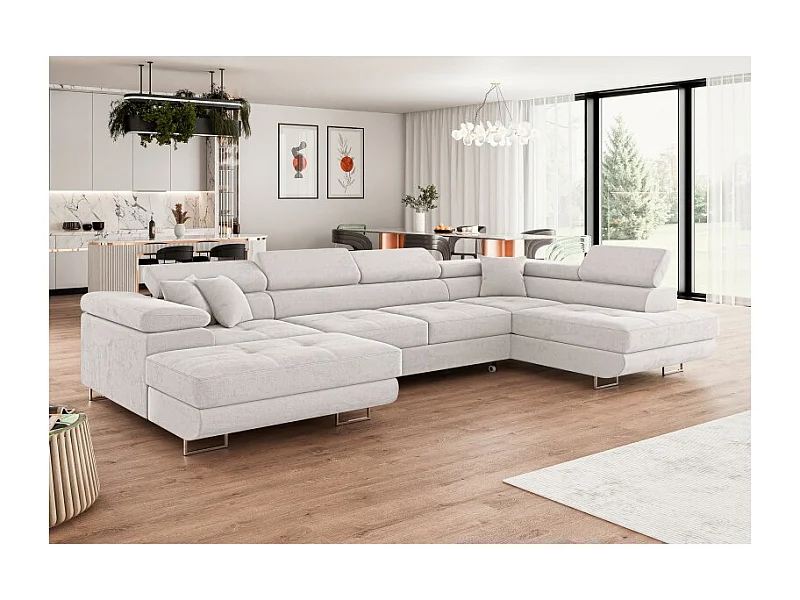 Canapé d'angle convertible ANNIO en U avec têtières réglables