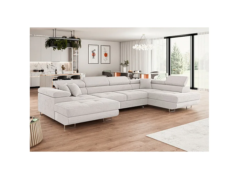 Canapé d'angle convertible ANNIO en U avec têtières réglables