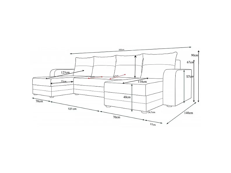 Canapé d'angle panoramique convertible HELLIA U en velours côtelé