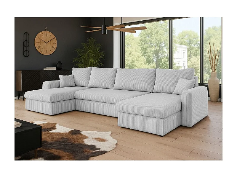 Canapé d'angle panoramique convertible HELLIA U en velours côtelé