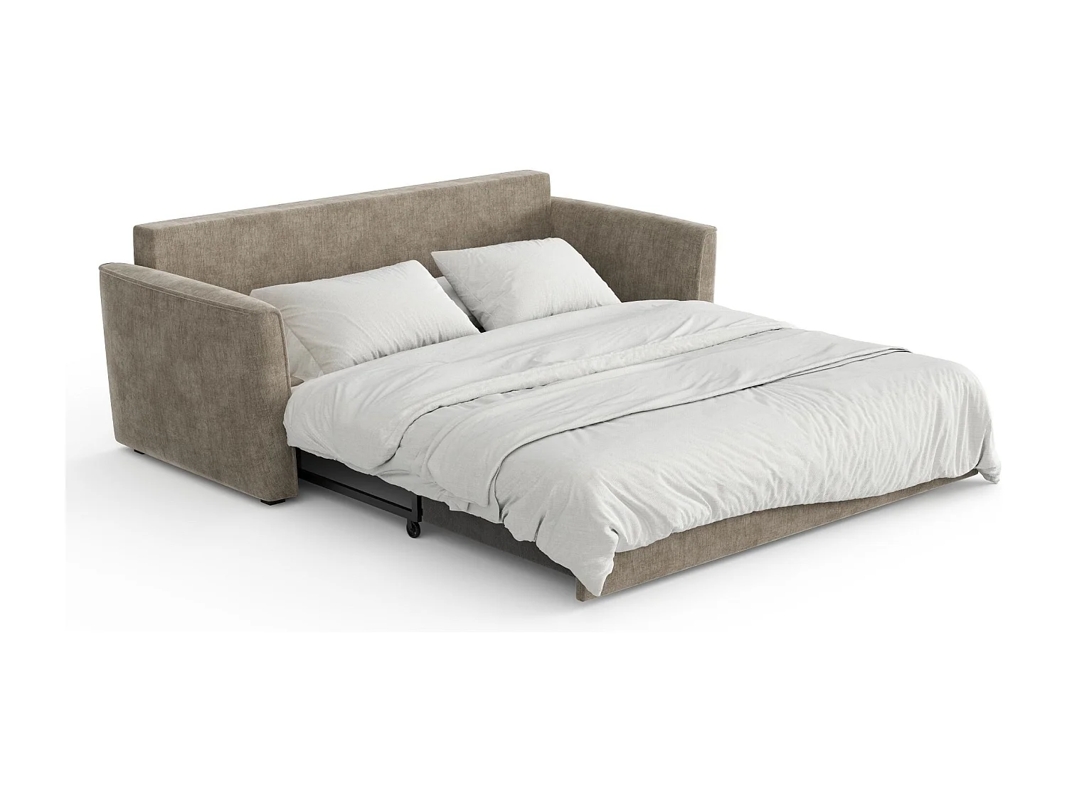 Canapé convertible 3 places tissu tramé touché doux taupe 180cm LUXO