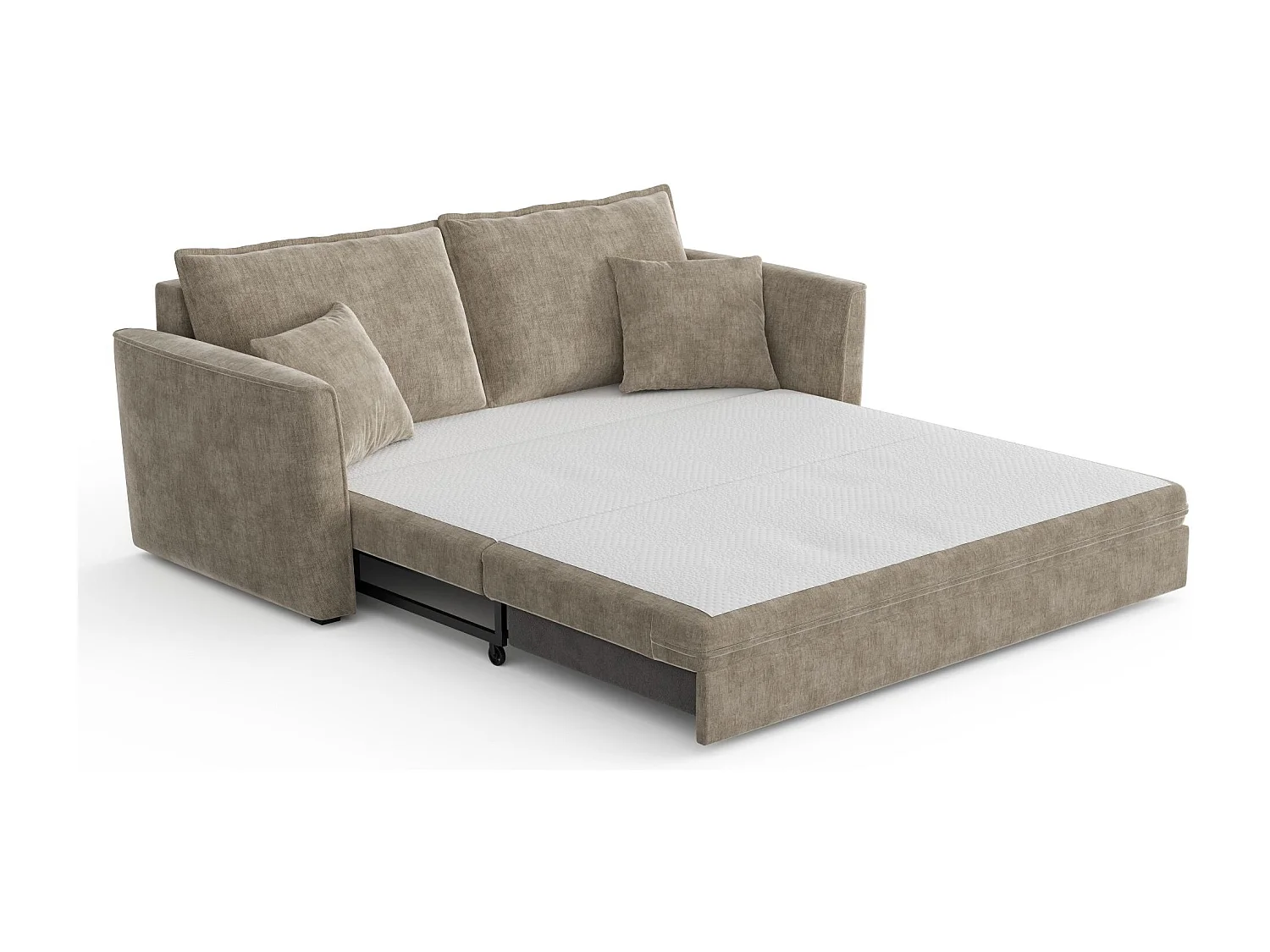 Canapé convertible 3 places tissu tramé touché doux taupe 180cm LUXO