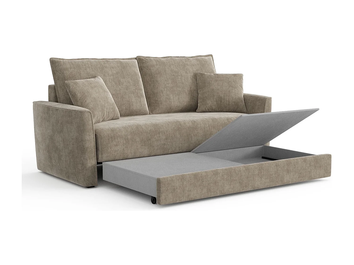 Canapé convertible 3 places tissu tramé touché doux taupe 180cm LUXO