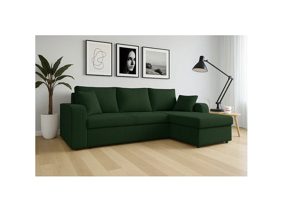 Canapé d'angle convertible HELLIA en velours côtelé