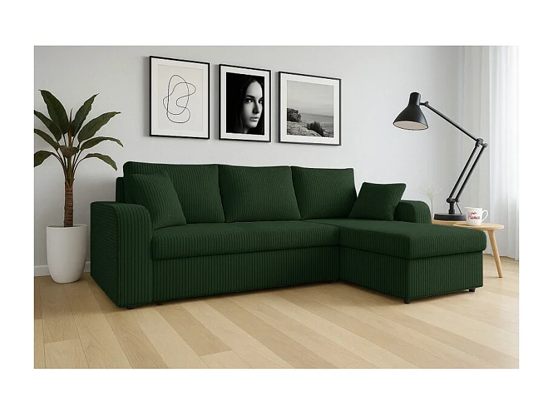 Canapé d'angle convertible HELLIA en velours côtelé