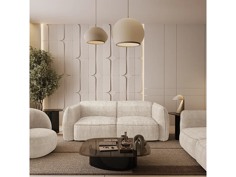 Canapé 3 places velours tramé crème LIVIA