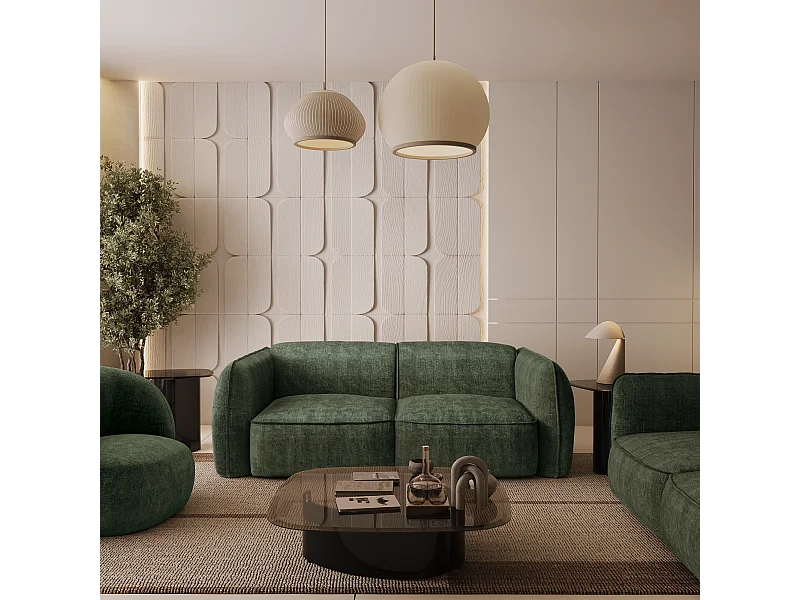 Canapé 3 places velours tramé vert olive LIVIA