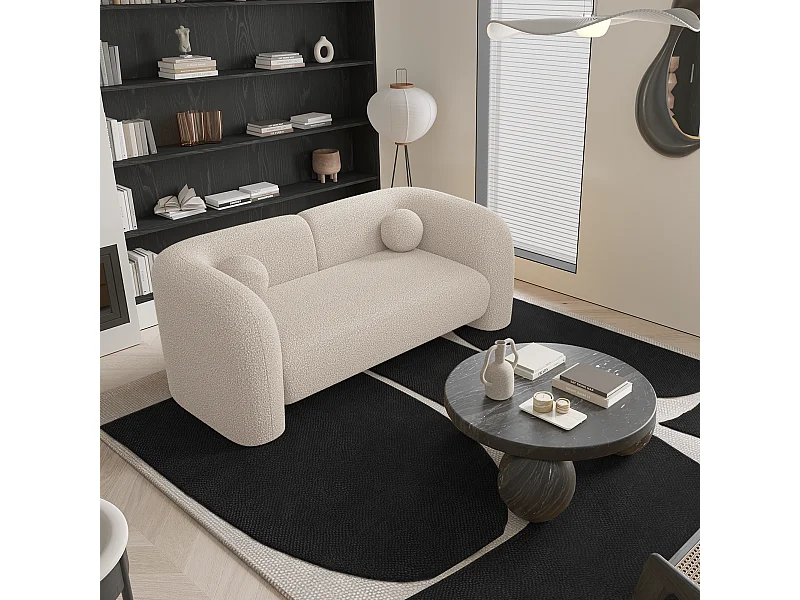 Canapé 2 places bouclette crème 168cm NOLA