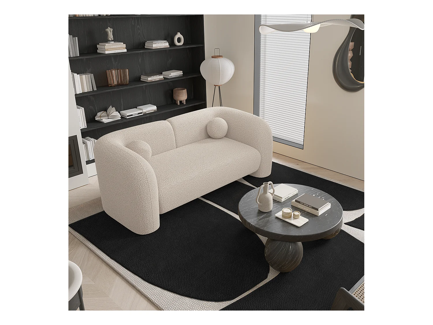 Canapé 2 places bouclette crème 168cm NOLA