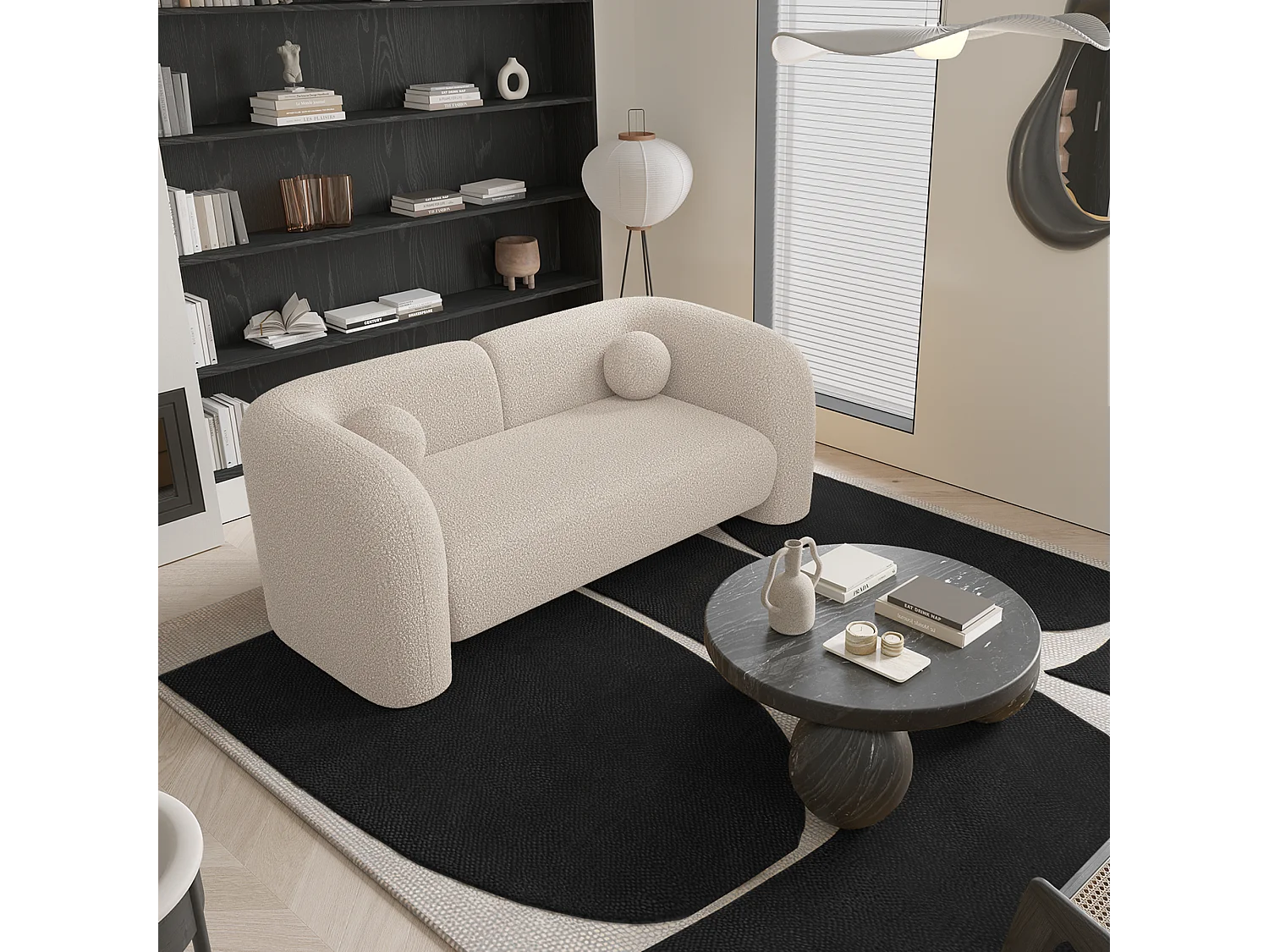 Canapé 2 places bouclette crème 168cm NOLA