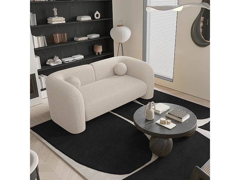 Canapé 2 places bouclette crème 168cm NOLA