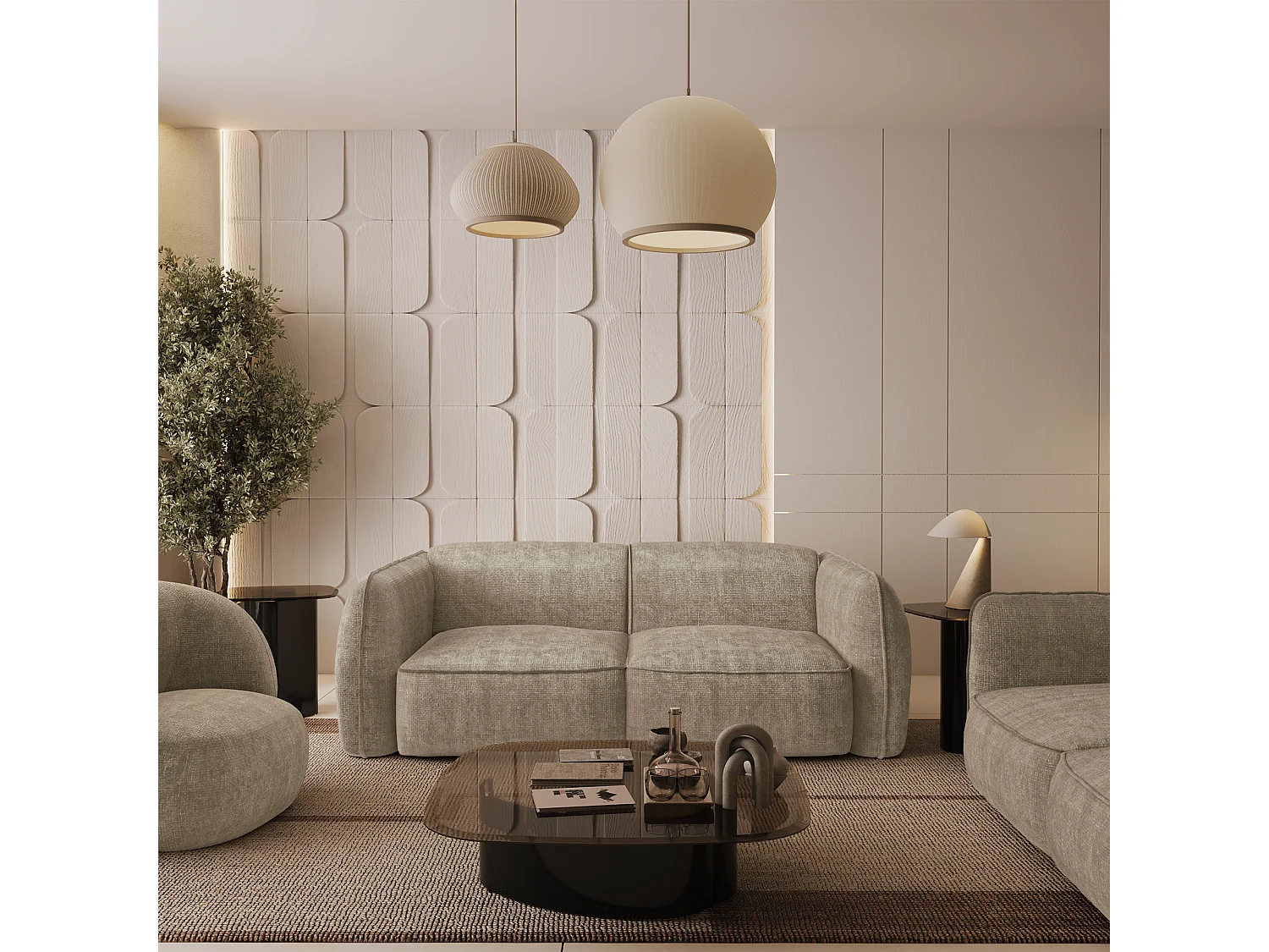 Canapé 3 places velours tramé taupe LIVIA