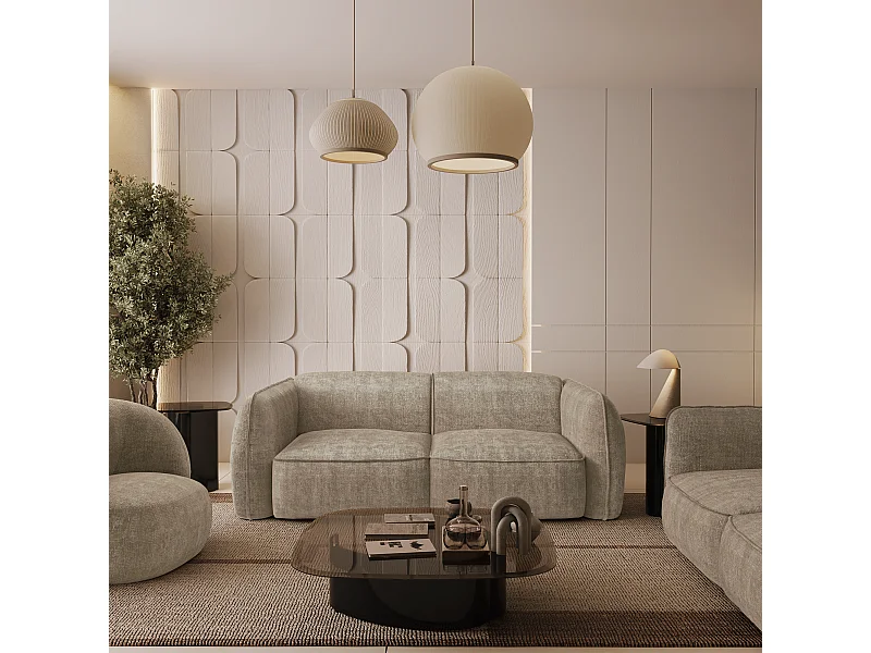 Canapé 3 places velours tramé taupe LIVIA