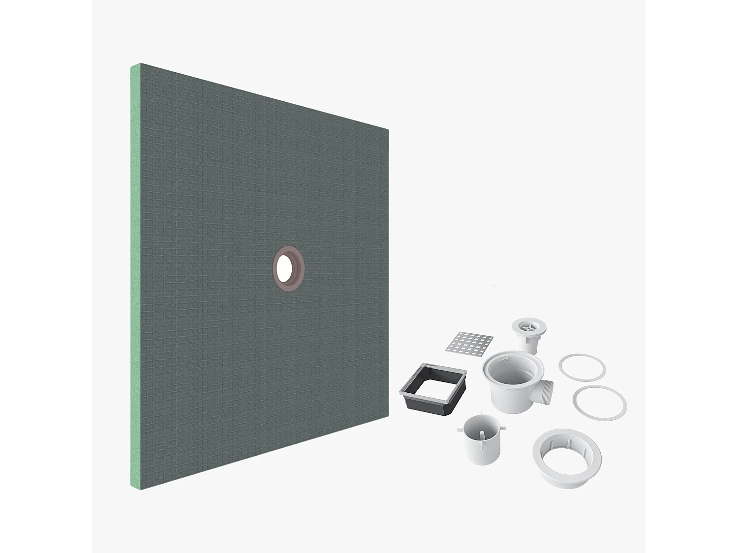 AICA Tegelbare douchevloer van geëxtrudeerd polystyreen – 80 x 80 x 4 cm – op maat inkortbaar – met doucheafvoer