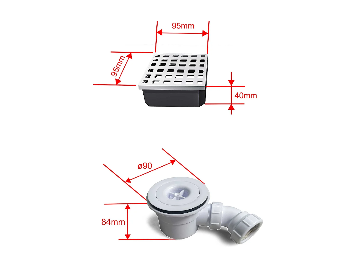 AICA Receveur à carreler en polystyrène - 90 x 90 x 4 cm - recoupable sur mesure - avec bonde de receveur