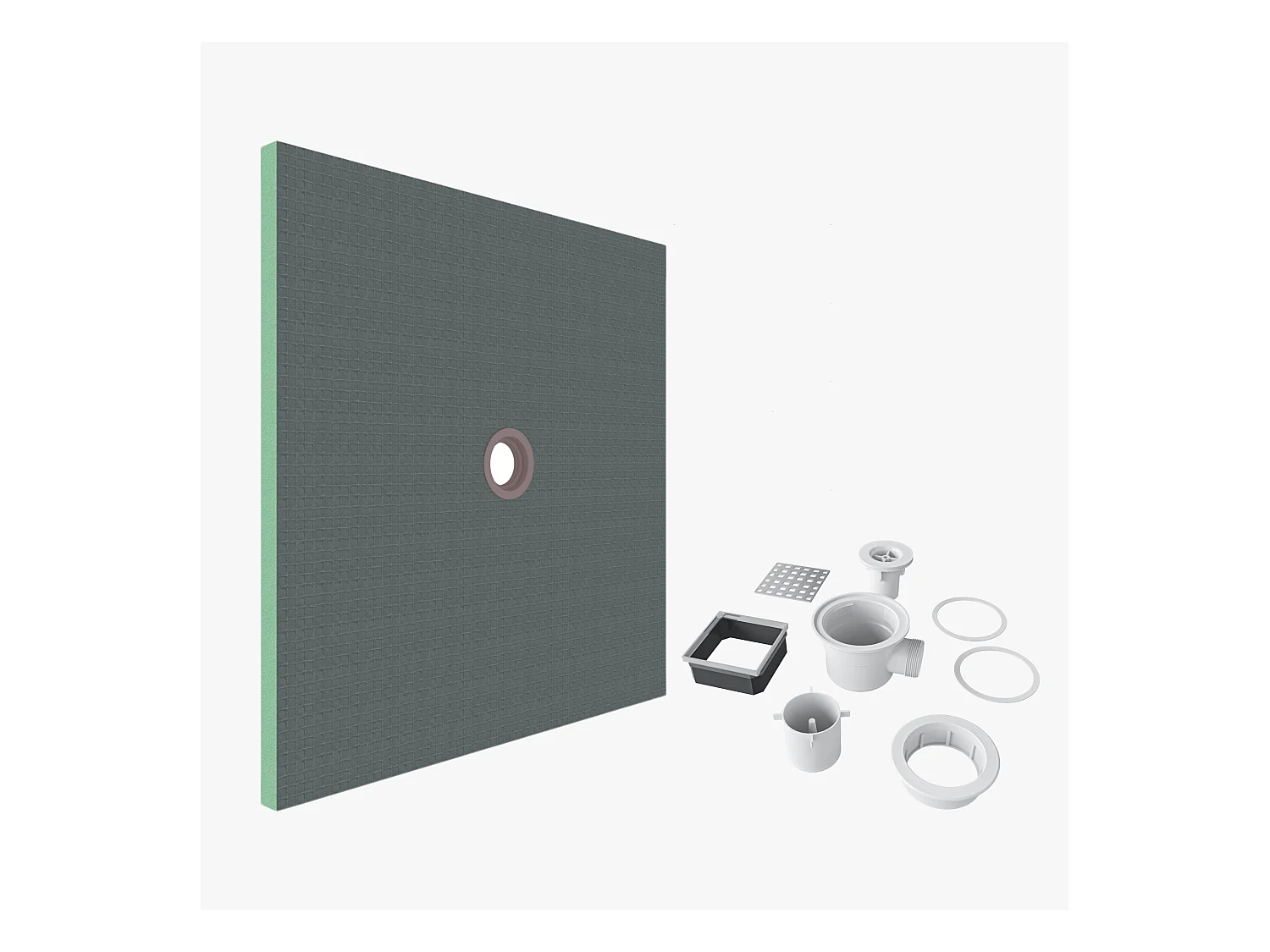 AICA Receveur à carreler en polystyrène - 90 x 90 x 4 cm - recoupable sur mesure - avec bonde de receveur
