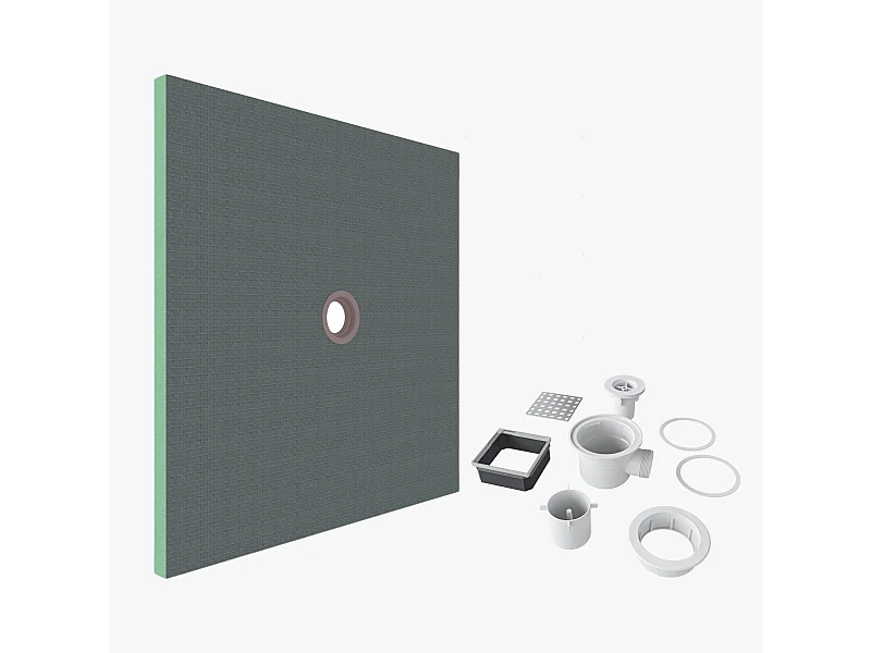 AICA Tegelbare douchevloer van geëxtrudeerd polystyreen – 90 x 90 x 4 cm – op maat inkortbaar – met doucheafvoer