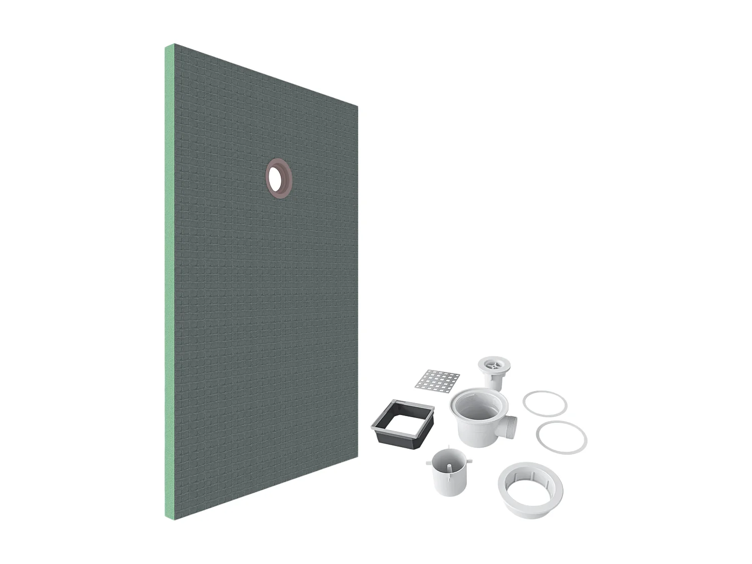 AICA Tegelbare douchevloer van geëxtrudeerd polystyreen – 80 x 120 x 4 cm – op maat inkortbaar – met doucheafvoer