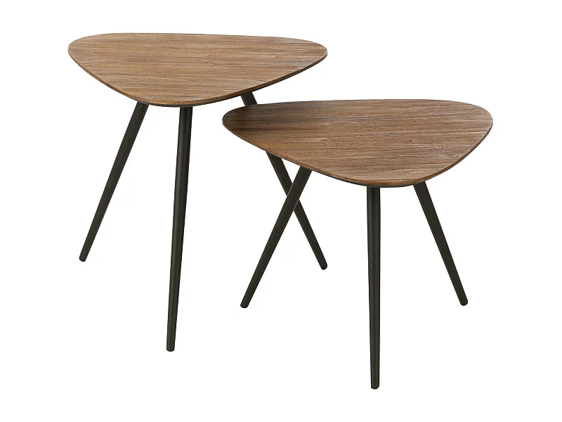 Lot de 2 Tables d'Appoint Triangles "Teck" 50cm Naturel