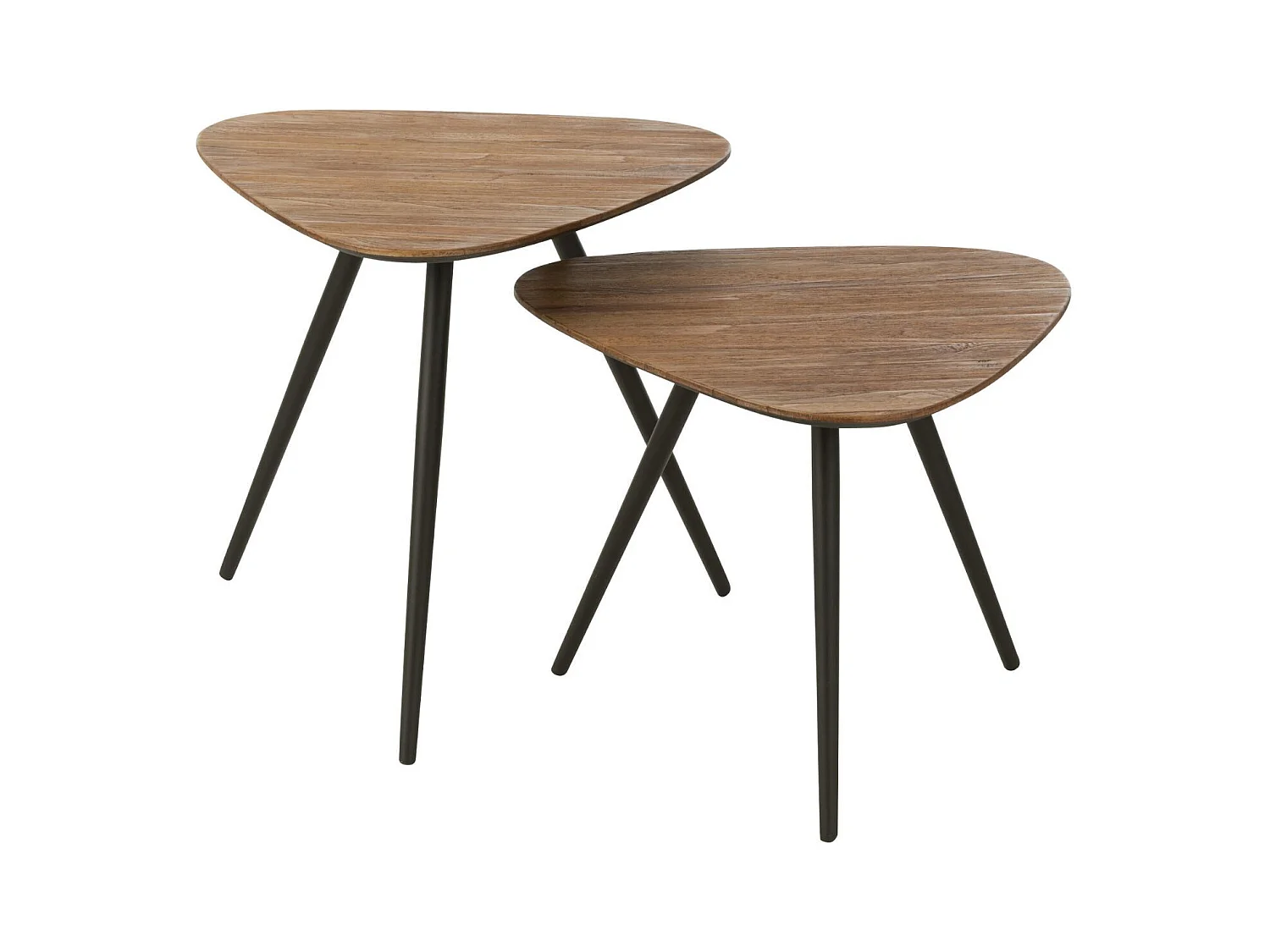 Lot de 2 Tables d'Appoint Triangles "Teck" 50cm Naturel