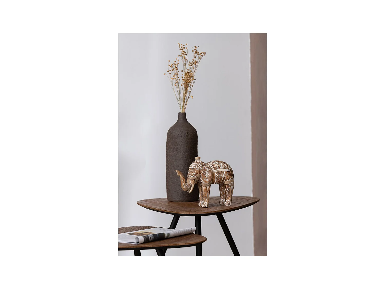 Lot de 2 Tables d'Appoint Triangles "Teck" 50cm Naturel