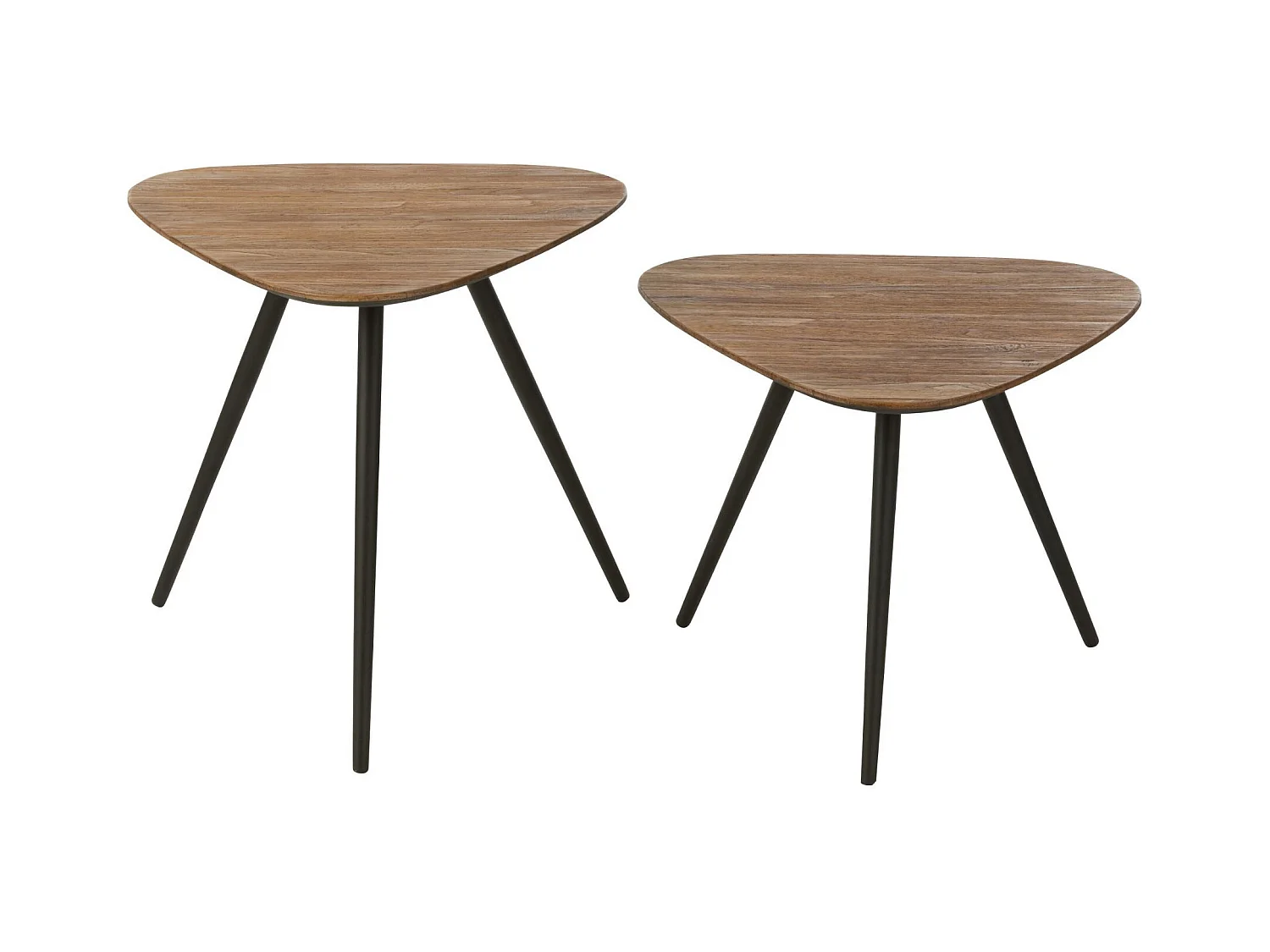 Lot de 2 Tables d'Appoint Triangles "Teck" 50cm Naturel