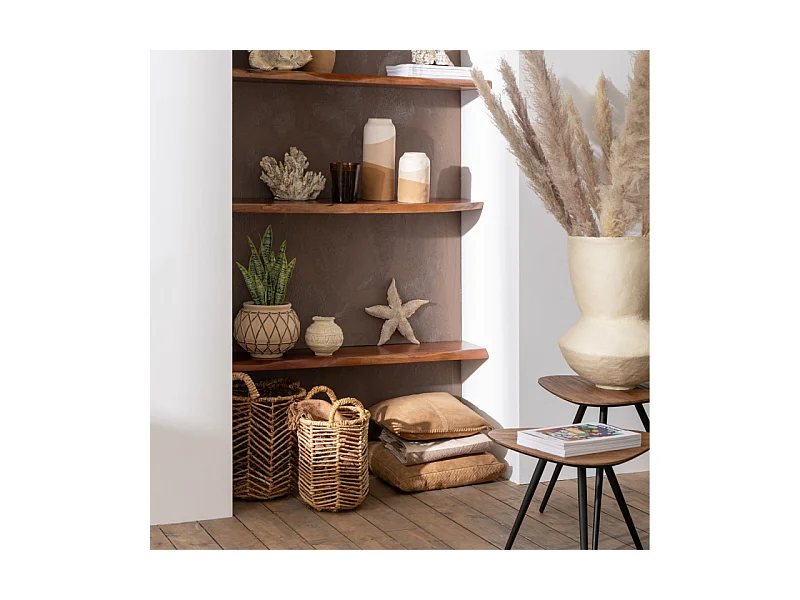 Lot de 2 Tables d'Appoint Triangles "Teck" 50cm Naturel