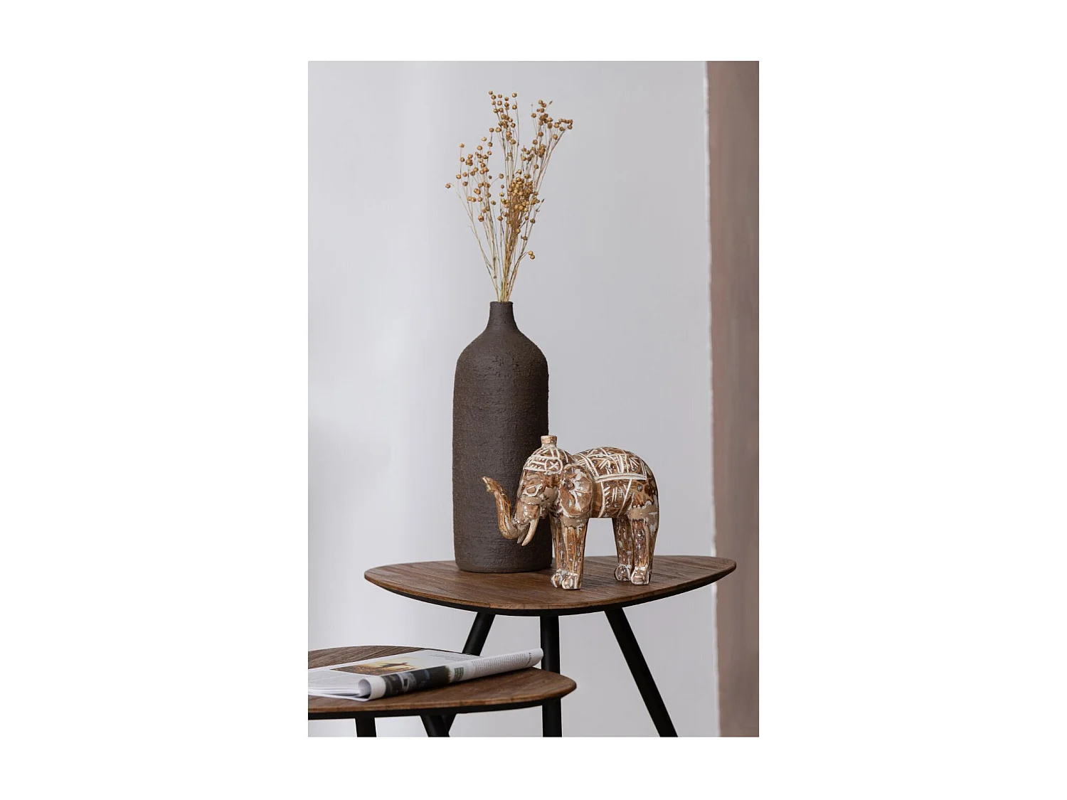 Lot de 2 Tables d'Appoint Triangles "Teck" 50cm Naturel