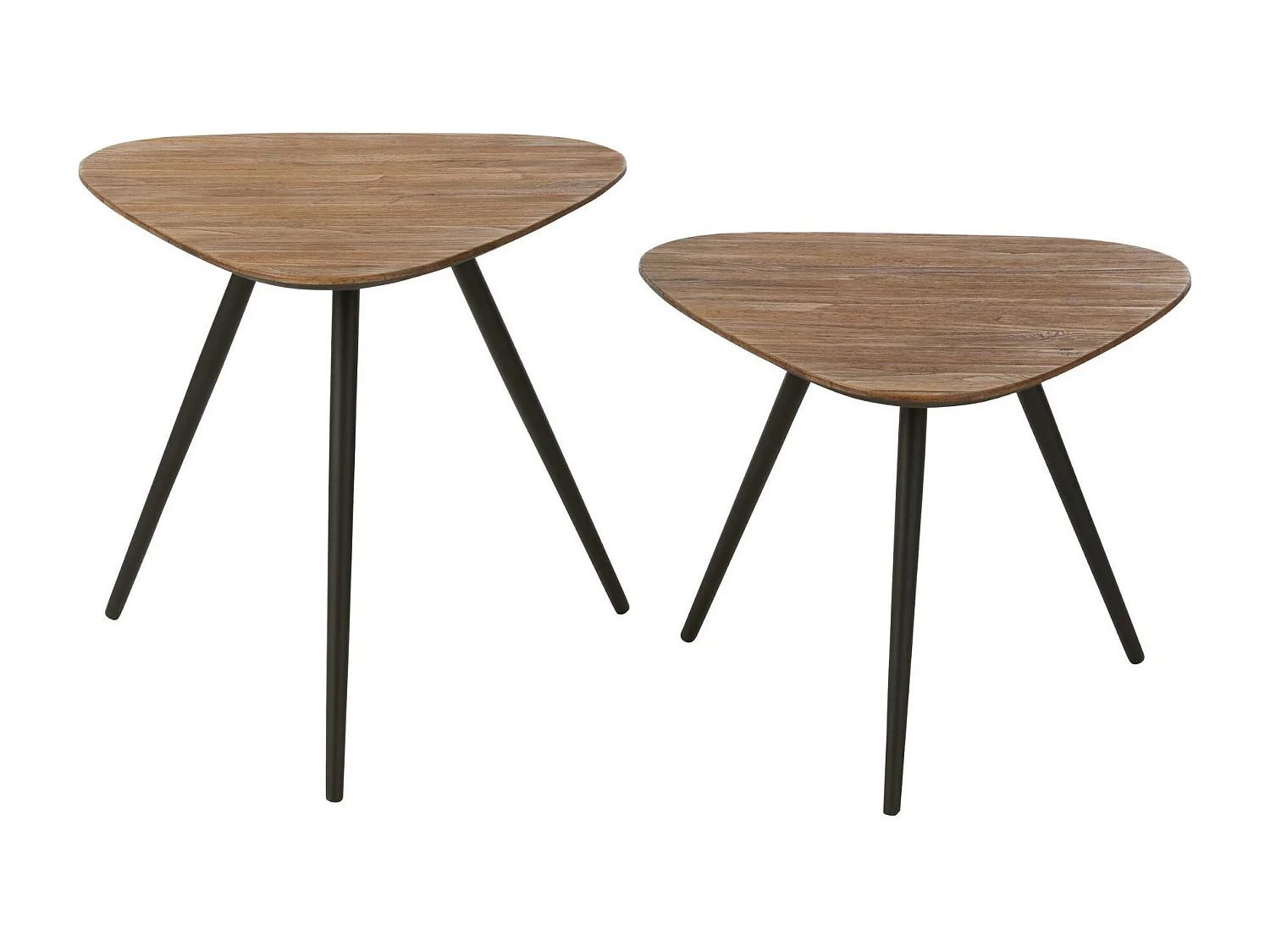 Lot de 2 Tables d'Appoint Triangles "Teck" 50cm Naturel