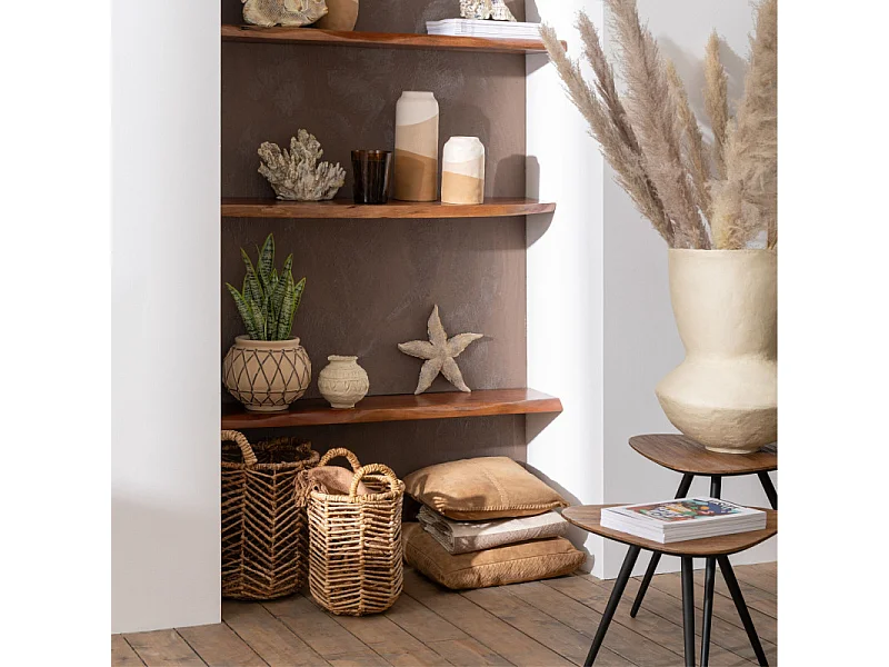 Lot de 2 Tables d'Appoint Triangles "Teck" 50cm Naturel