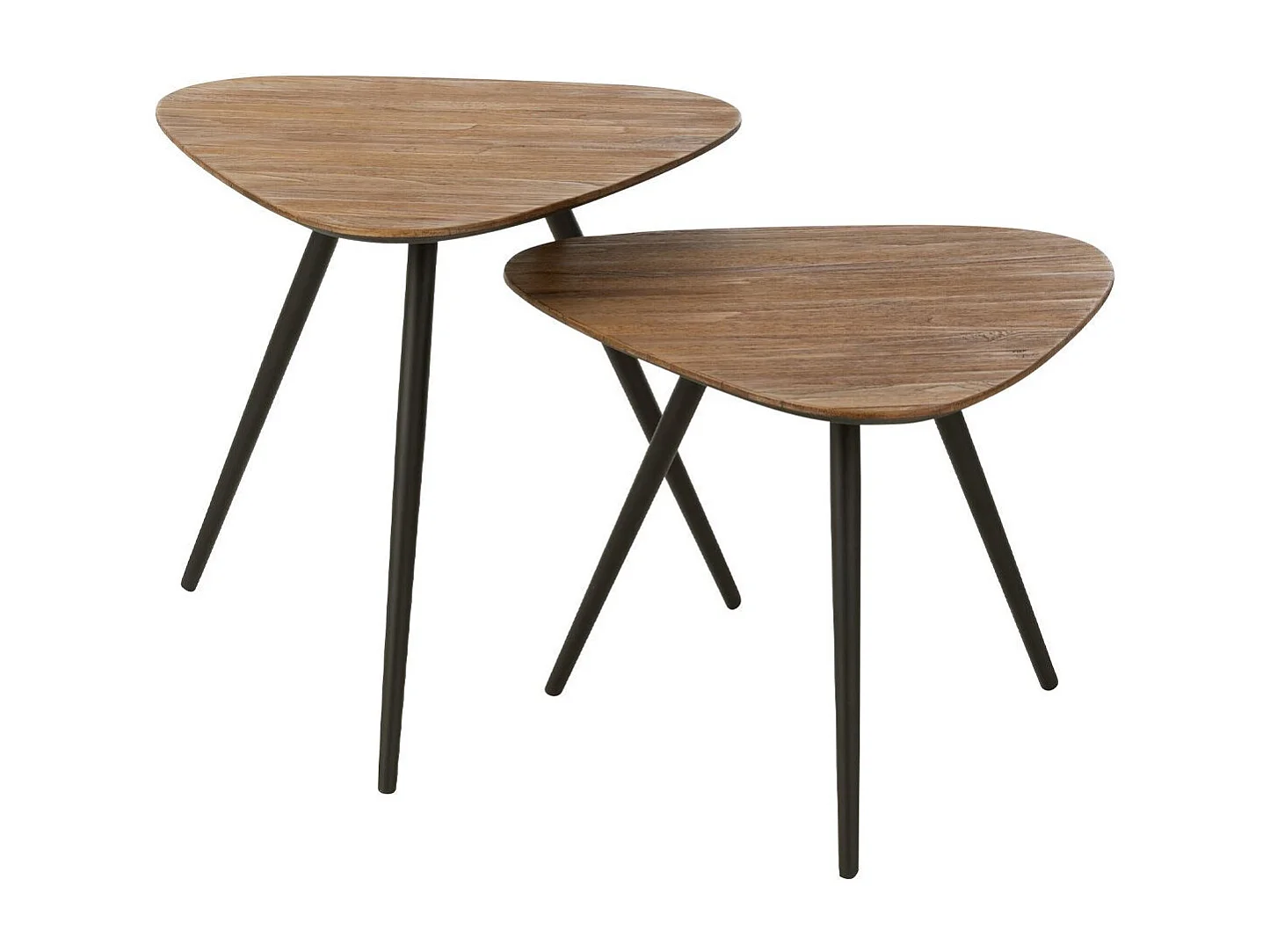 Lot de 2 Tables d'Appoint Triangles "Teck" 50cm Naturel