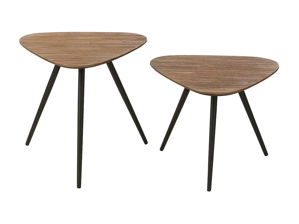 Lot de 2 Tables d'Appoint Triangles "Teck" 50cm Naturel
