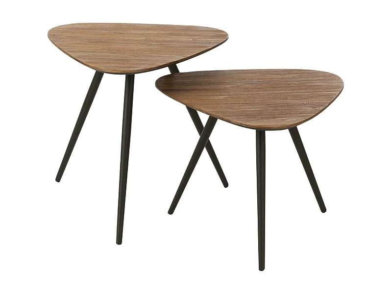 Lot de 2 Tables d'Appoint Triangles "Teck" 50cm Naturel