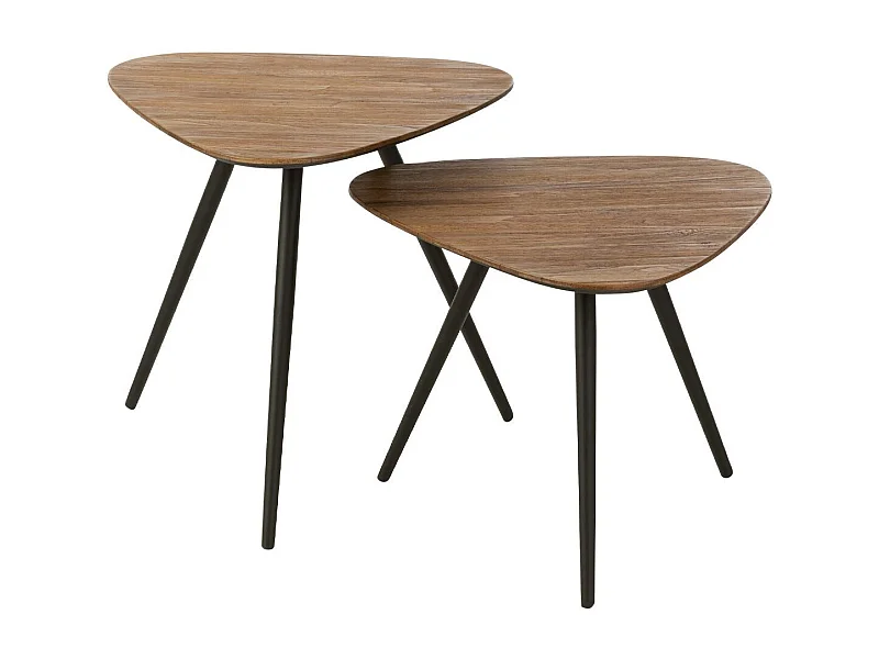 Lot de 2 Tables d'Appoint Triangles "Teck" 50cm Naturel